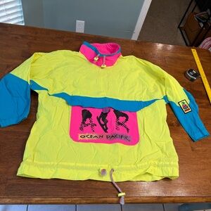 Vintage Ocean Pacific Neon Windbreaker pullover yellow pink blue size large